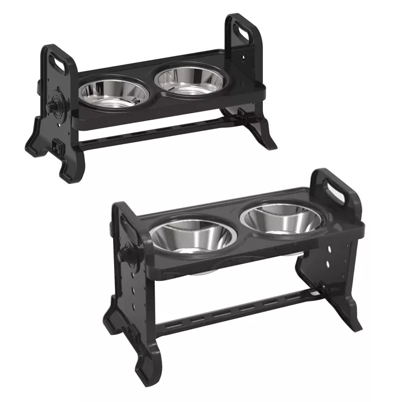 Dog Double Bowls Stand Adjustable Height Pet Feeding Dish Bowl